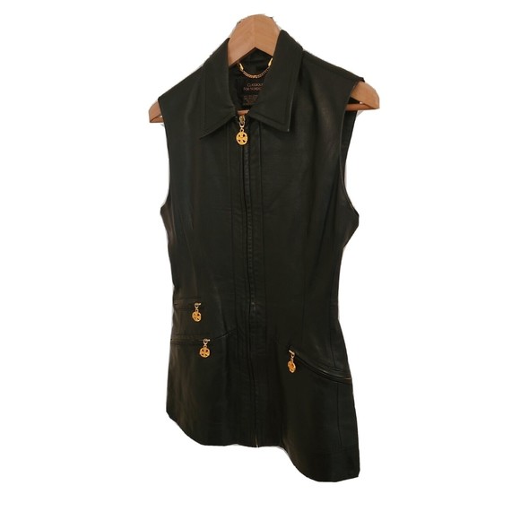 CLASSIQUES for NORDSTROM Rare Vintage Women's Leather Zip Up Long Line Vest sz 4 - Picture 2 of 9